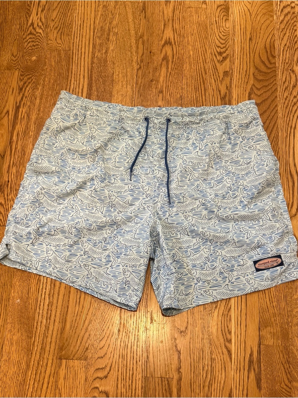 Vineyard Vines Light Blue Fish-Print Swim Trunks